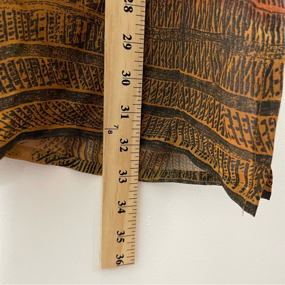 Chico's Design Sheer Long Sleeve Blouse Tunic Rayon Burnt Orange Tribal Print - Picture 8 of 16